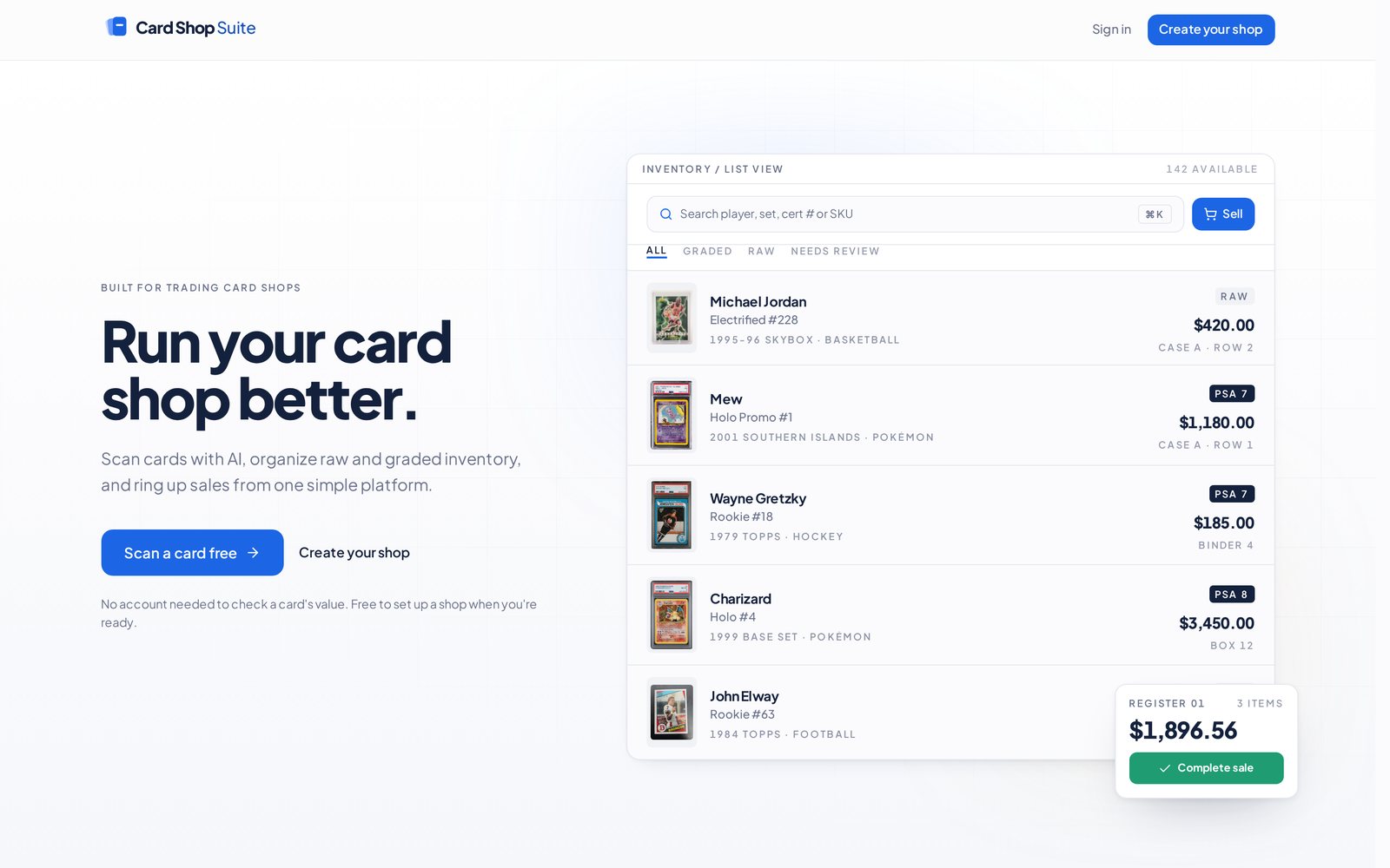 Card Shop Suite platform interface