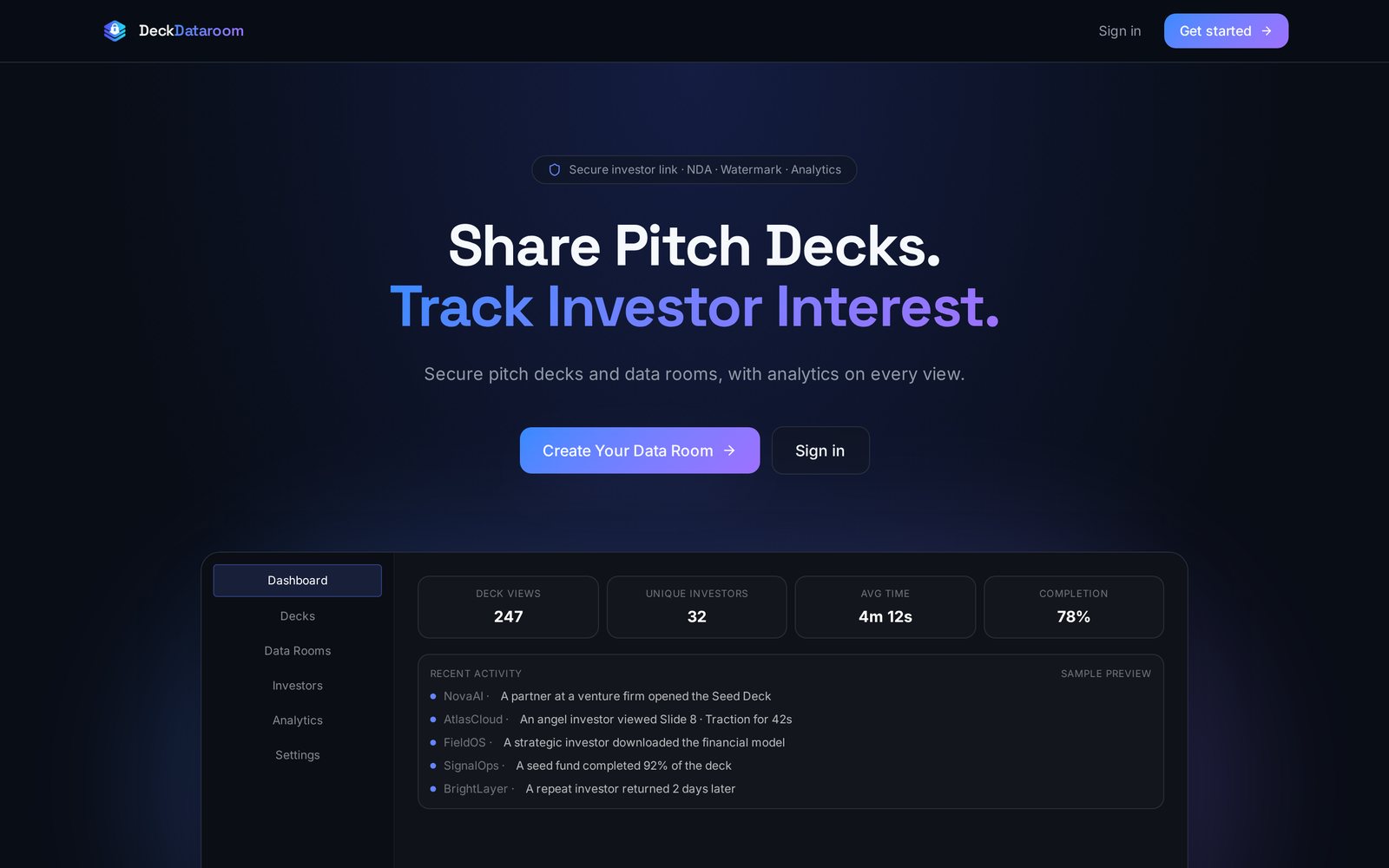 Deck Dataroom platform interface